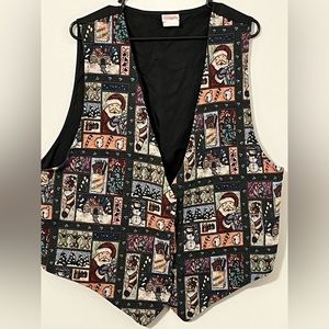 Vintage Christmas Tapestry Vest Large Santa Claus USA made ugly sweater attire